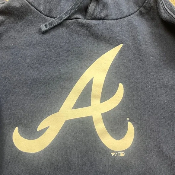 Atlanta Braves Fanatics Hoodie Mens M Navy Blue Pullover MLB Baseball Sweatshirt - Picture 2 of 7